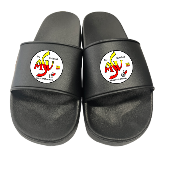 Badeschuhe Badelatschen schwarz mit Vereinslogo